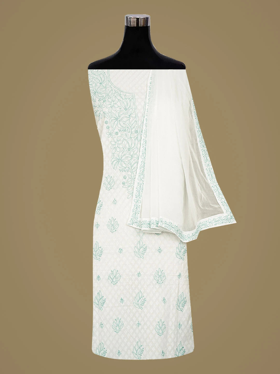 Ada Hand Embroidered White Cotton Lucknowi Chikankari Unstitched Suit Piece 01A836853