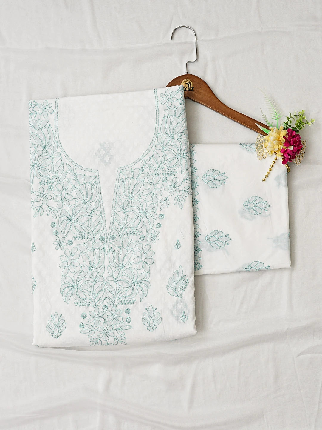 Ada Hand Embroidered White Cotton Lucknowi Chikankari Unstitched Suit Piece 01A836853