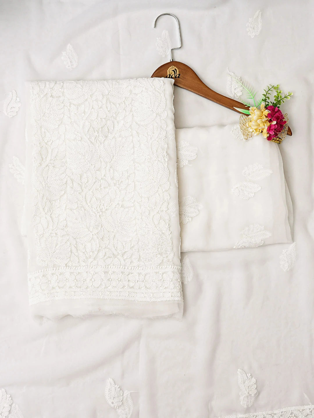 Ada Hand Embroidered White Georgette Lucknowi Chikankari Unstitched Suit Piece 01A793468
