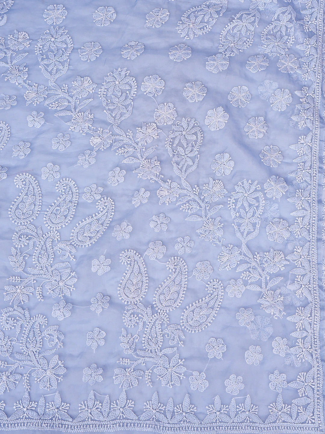 Ada Hand Embroidered Blue Organza Lucknowi Chikankari Saree and Blouse 01A772279