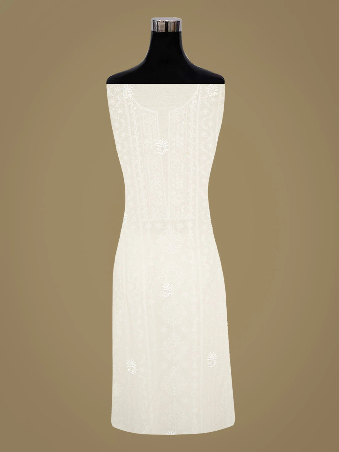 Ada Hand Embroidered White Ivory Pure Georgette Lucknowi Chikankari Unstitched Kurta Dupatta Set 01A856622