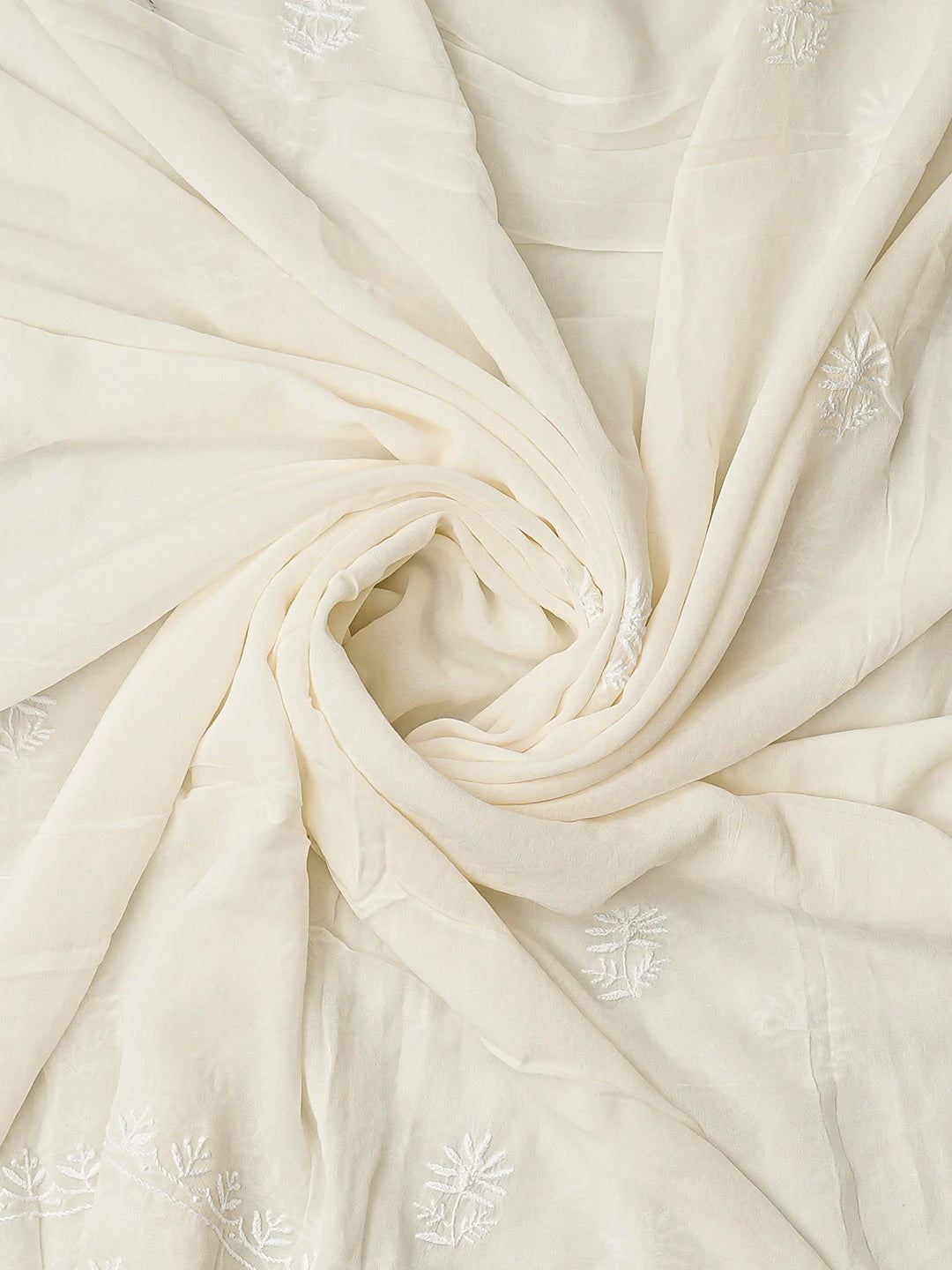 Ada Hand Embroidered White Ivory Pure Georgette Lucknowi Chikankari Unstitched Kurta Dupatta Set 01A856622