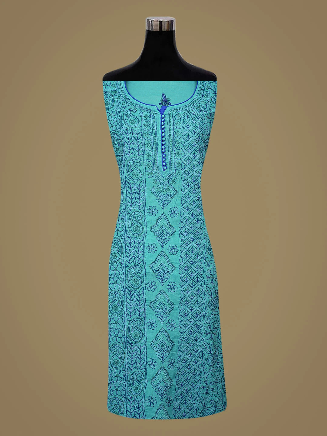 Ada Hand Embroidered Light Sea Green Cotton Lucknowi Chikankari Semi-stitched Suit Piece With Muqaish Work 01A856557