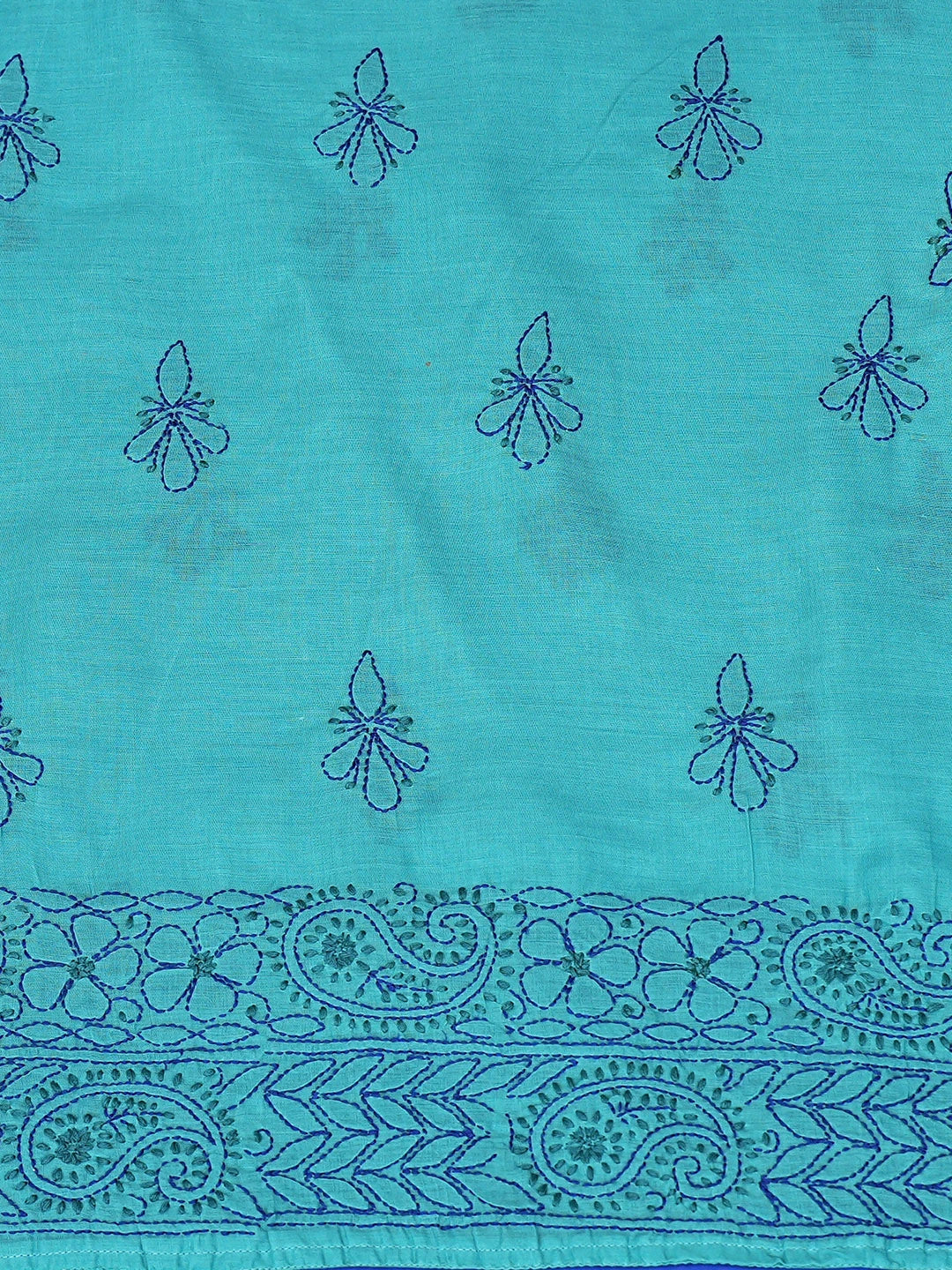 Ada Hand Embroidered Light Sea Green Cotton Lucknowi Chikankari Semi-stitched Suit Piece With Muqaish Work 01A856557