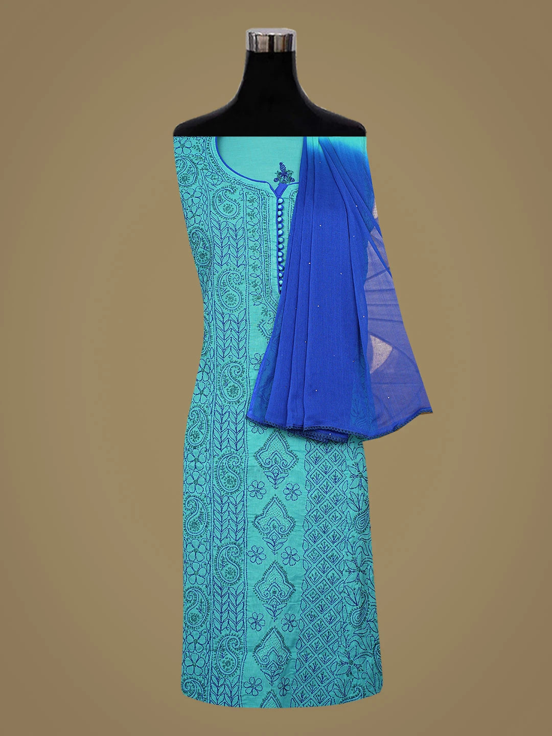 Ada Hand Embroidered Light Sea Green Cotton Lucknowi Chikankari Semi-stitched Suit Piece With Muqaish Work 01A856557