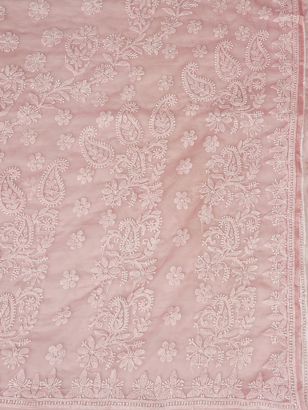 Ada Hand Embroidered Pink Organza Lucknowi Chikankari Saree and Blouse 01A794127