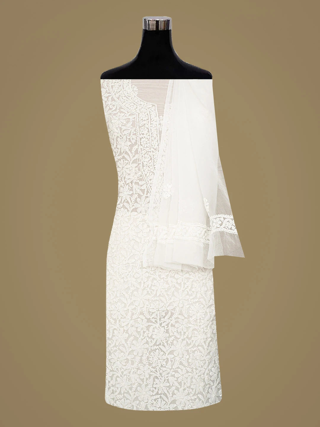 Ada Hand Embroidered White Georgette Lucknowi Chikankari Unstitched Suit Piece 01A779067