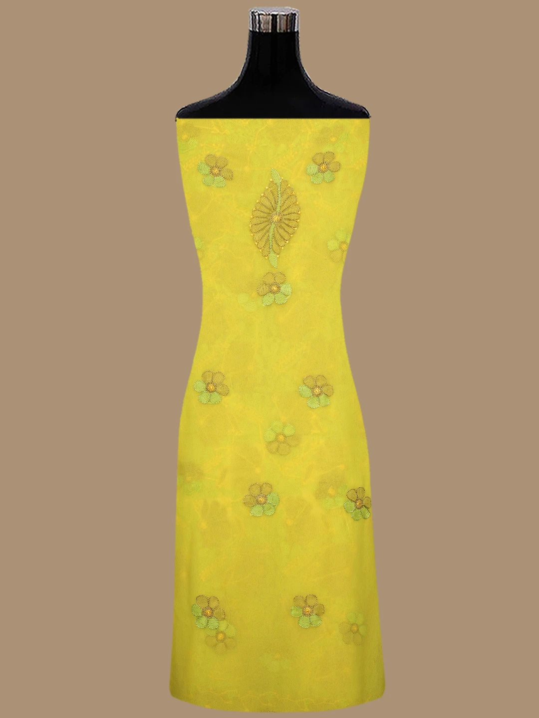 Ada Hand Embroidered Yellow Georgette Lucknowi Chikankari Unstitched Suit Piece 01A857265