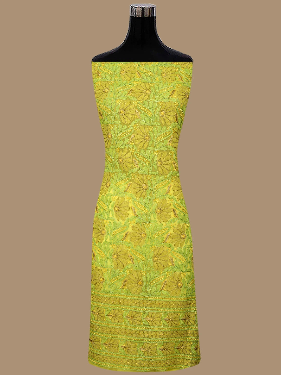 Ada Hand Embroidered Yellow Georgette Lucknowi Chikankari Unstitched Suit Piece 01A857265