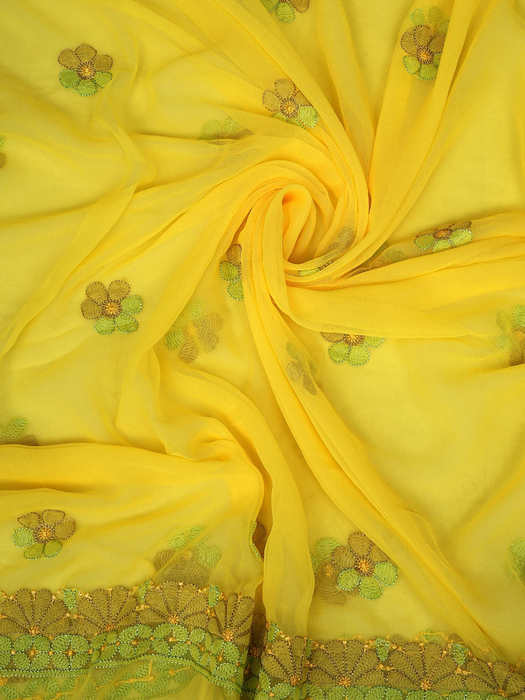 Ada Hand Embroidered Yellow Georgette Lucknowi Chikankari Unstitched Suit Piece 01A857265