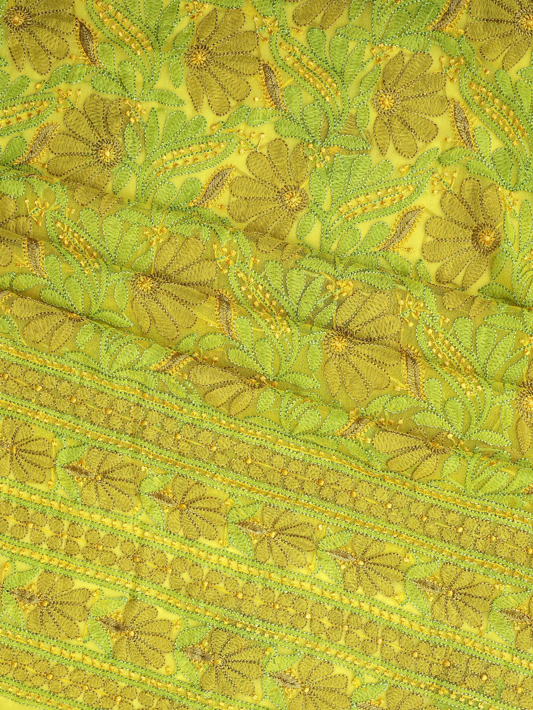 Ada Hand Embroidered Yellow Georgette Lucknowi Chikankari Unstitched Suit Piece 01A857265