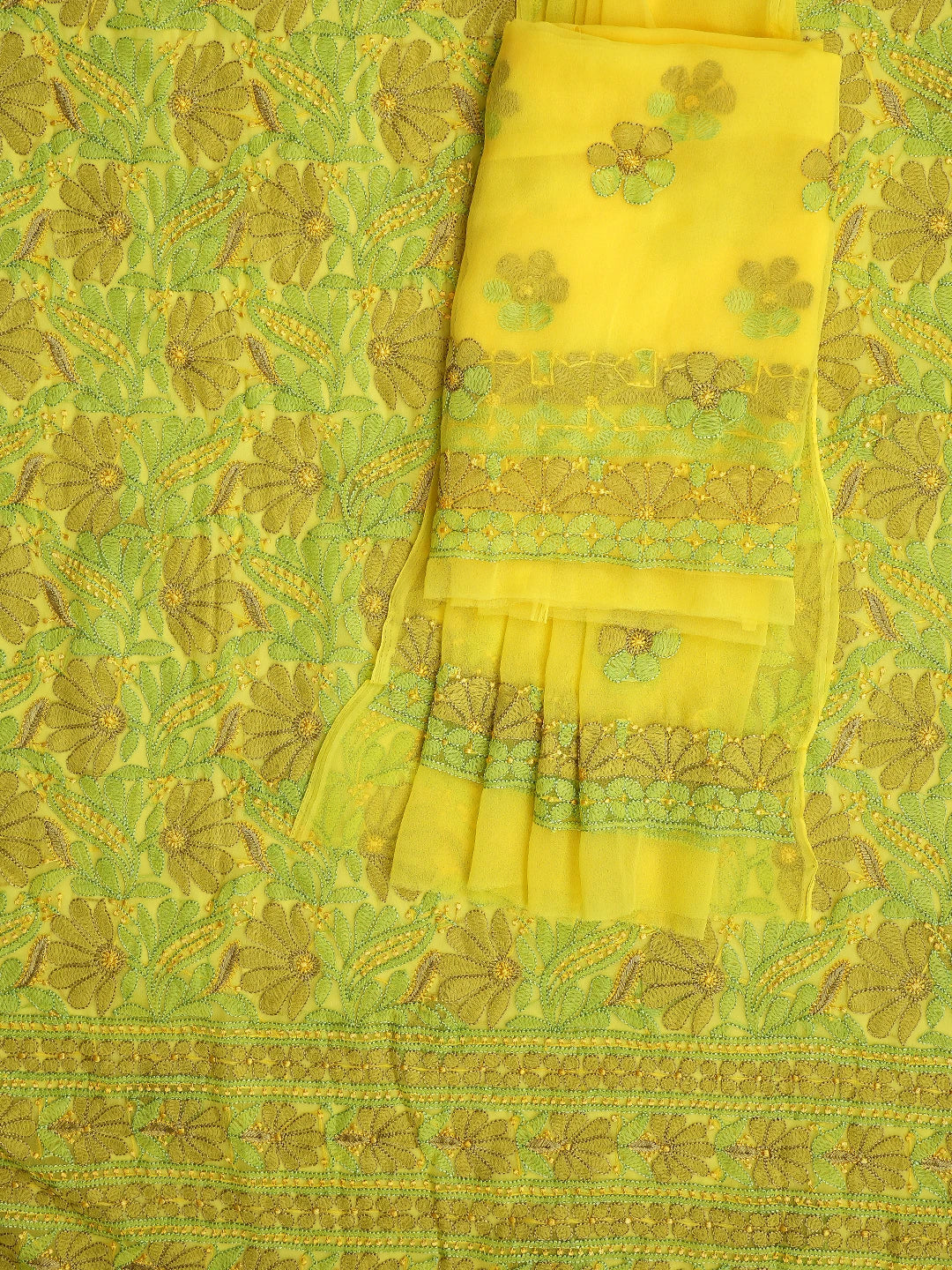 Ada Hand Embroidered Yellow Georgette Lucknowi Chikankari Unstitched Suit Piece 01A857265