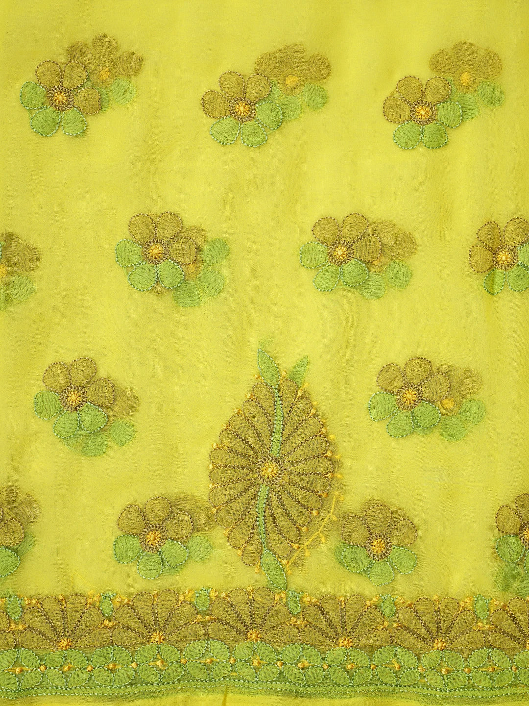 Ada Hand Embroidered Yellow Georgette Lucknowi Chikankari Unstitched Suit Piece 01A857265