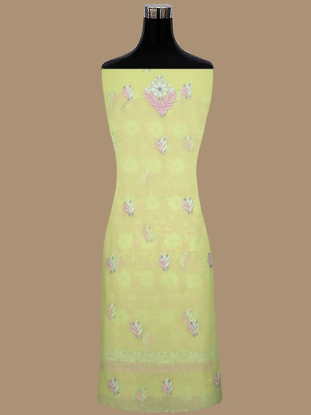 Ada Hand Embroidered Lime Green Georgette Lucknowi Chikankari Unstitched Suit Piece 01A857267