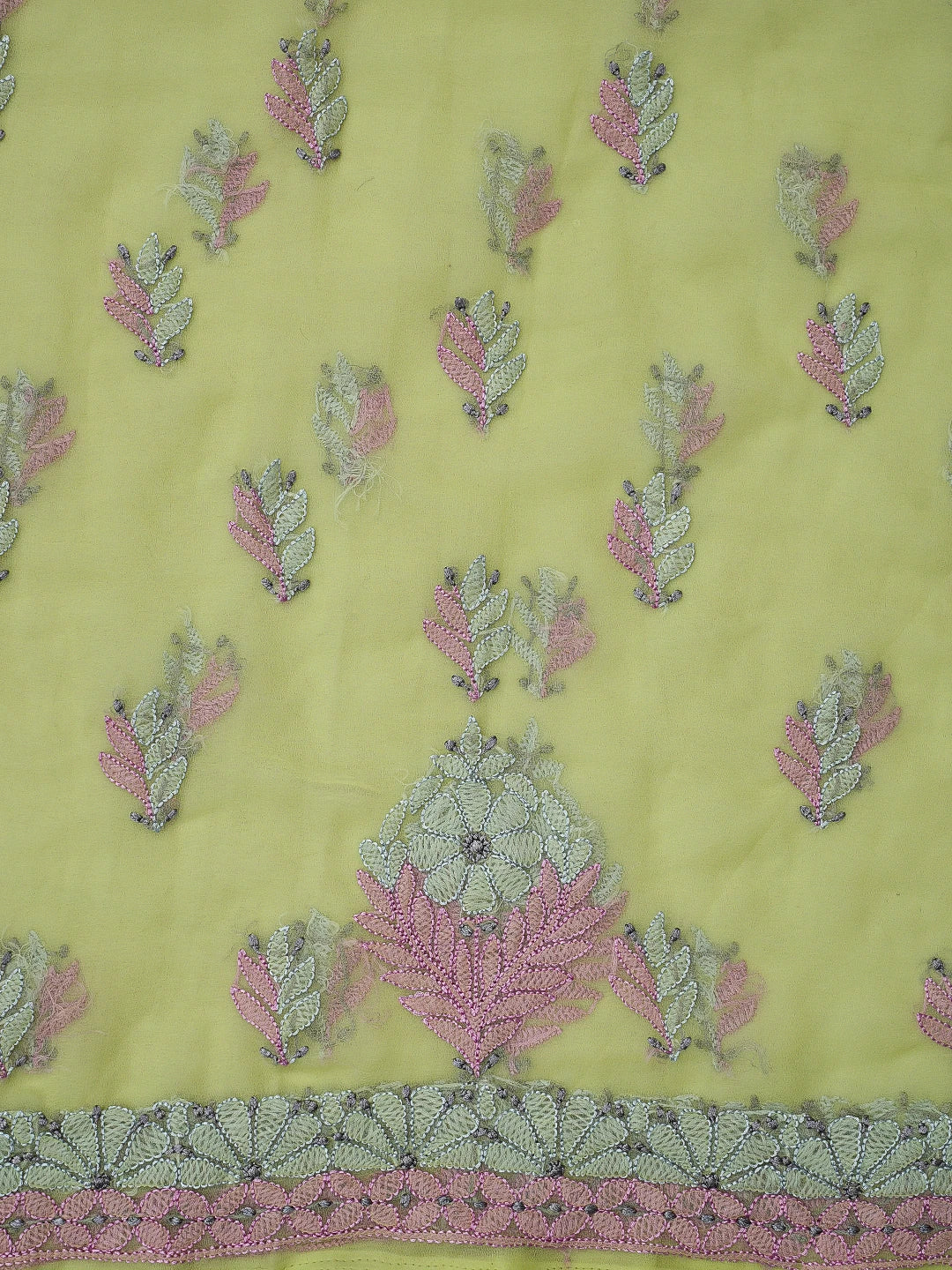 Ada Hand Embroidered Lime Green Georgette Lucknowi Chikankari Unstitched Suit Piece 01A857267