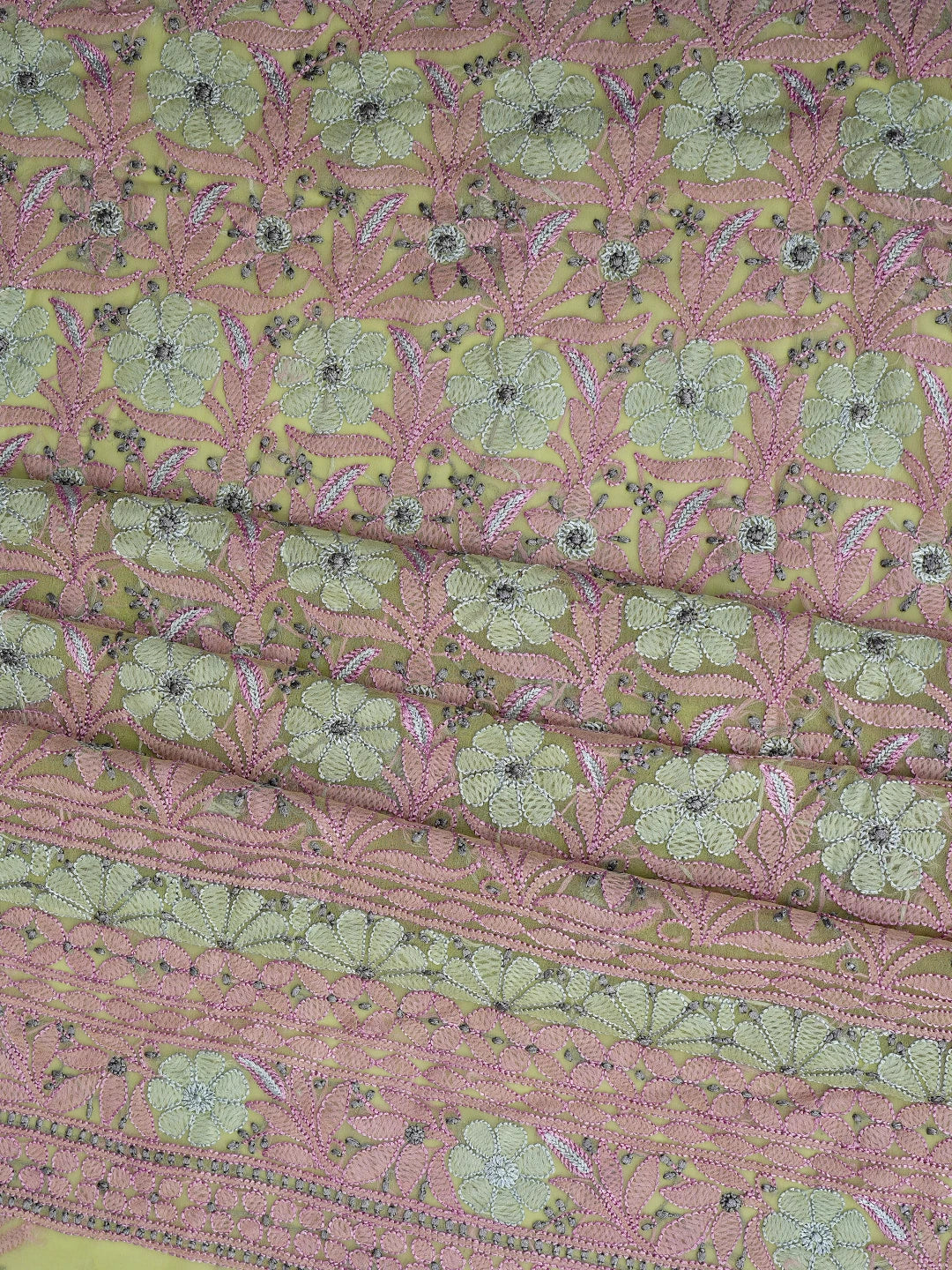 Ada Hand Embroidered Lime Green Georgette Lucknowi Chikankari Unstitched Suit Piece 01A857267