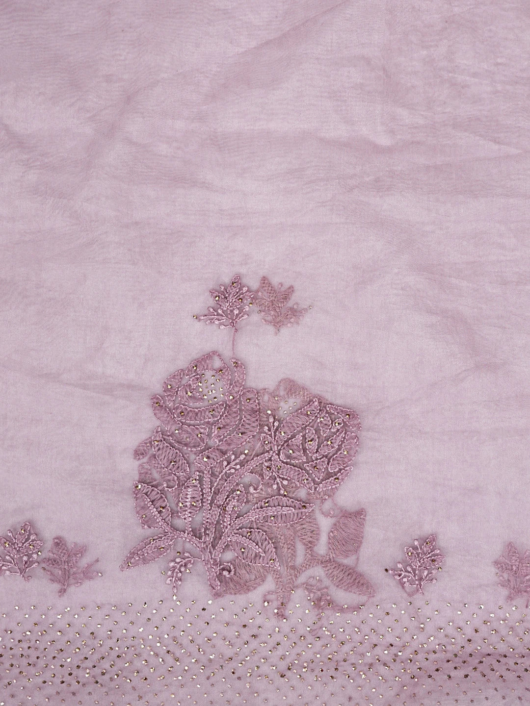 Ada Hand Embroidered Mauve Organza Lucknowi Chikankari Saree and Blouse With Mukaish Work 01A764336