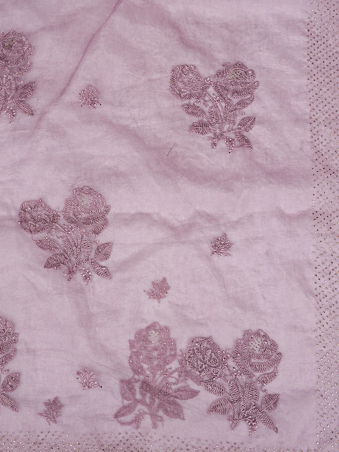 Ada Hand Embroidered Mauve Organza Lucknowi Chikankari Saree and Blouse With Mukaish Work 01A764336