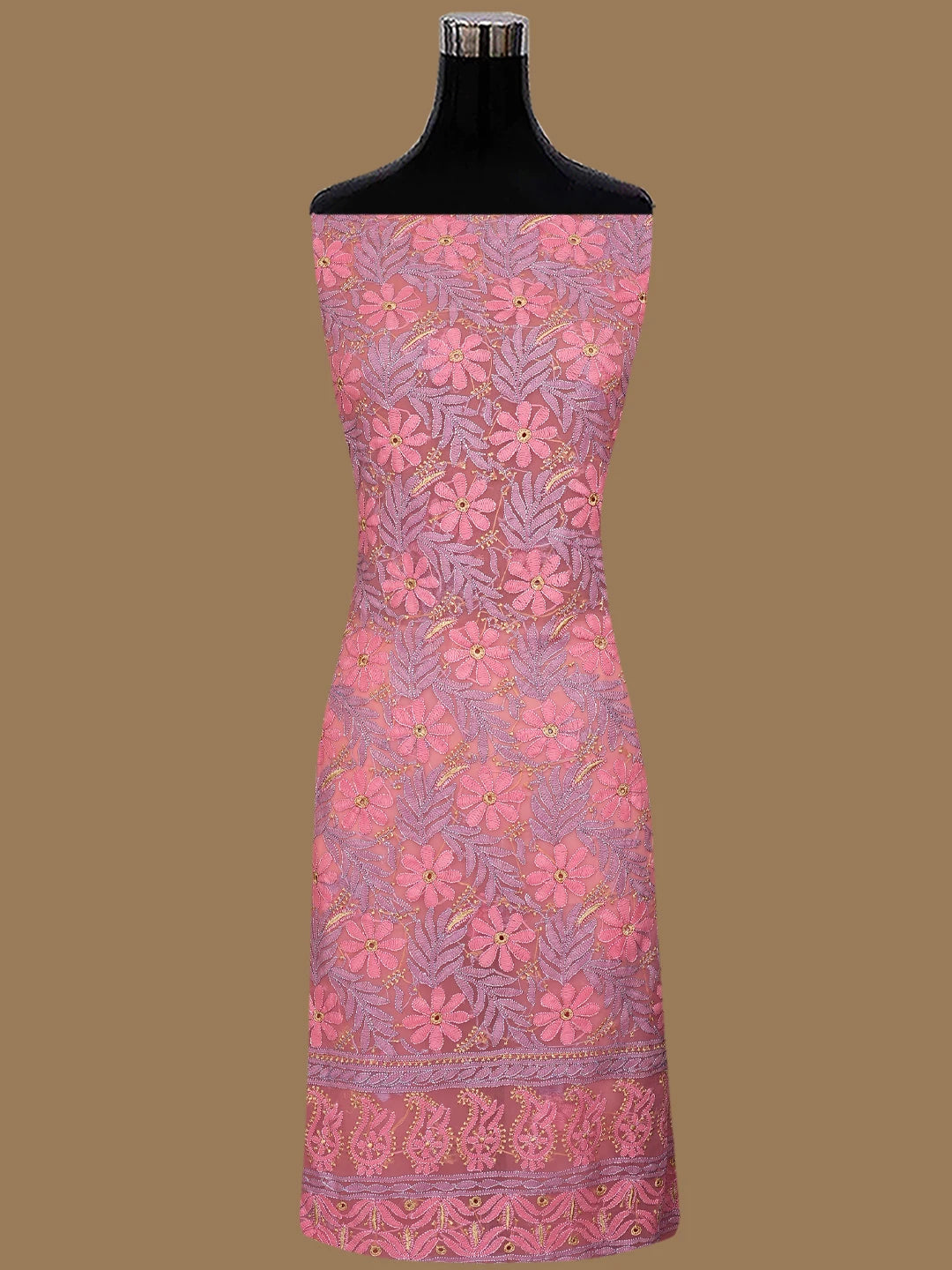 Ada Hand Embroidered Pink Georgette Lucknowi Chikankari Unstitched Suit Piece 01A857210