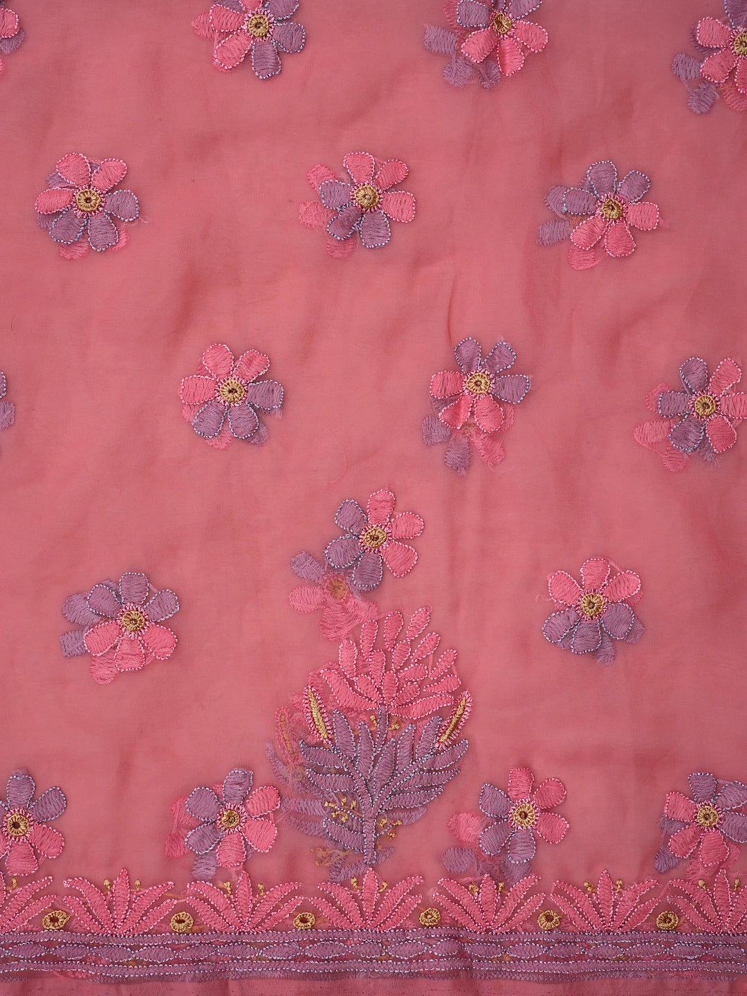Ada Hand Embroidered Pink Georgette Lucknowi Chikankari Unstitched Suit Piece 01A857210