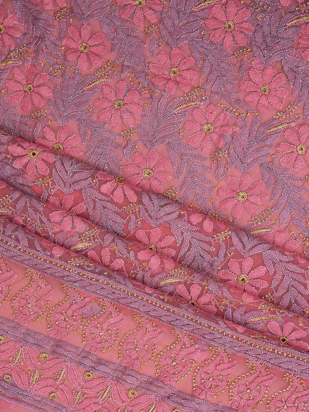 Ada Hand Embroidered Pink Georgette Lucknowi Chikankari Unstitched Suit Piece 01A857210