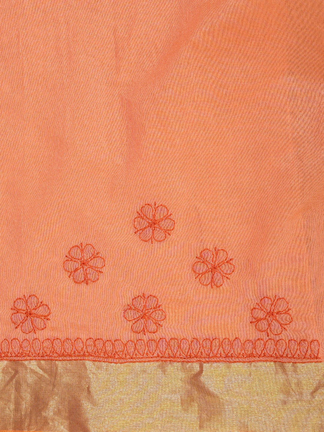 Ada Hand Embroidered Coral Orange Chanderi Lucknowi Chikankari Saree and Blouse 01A780602