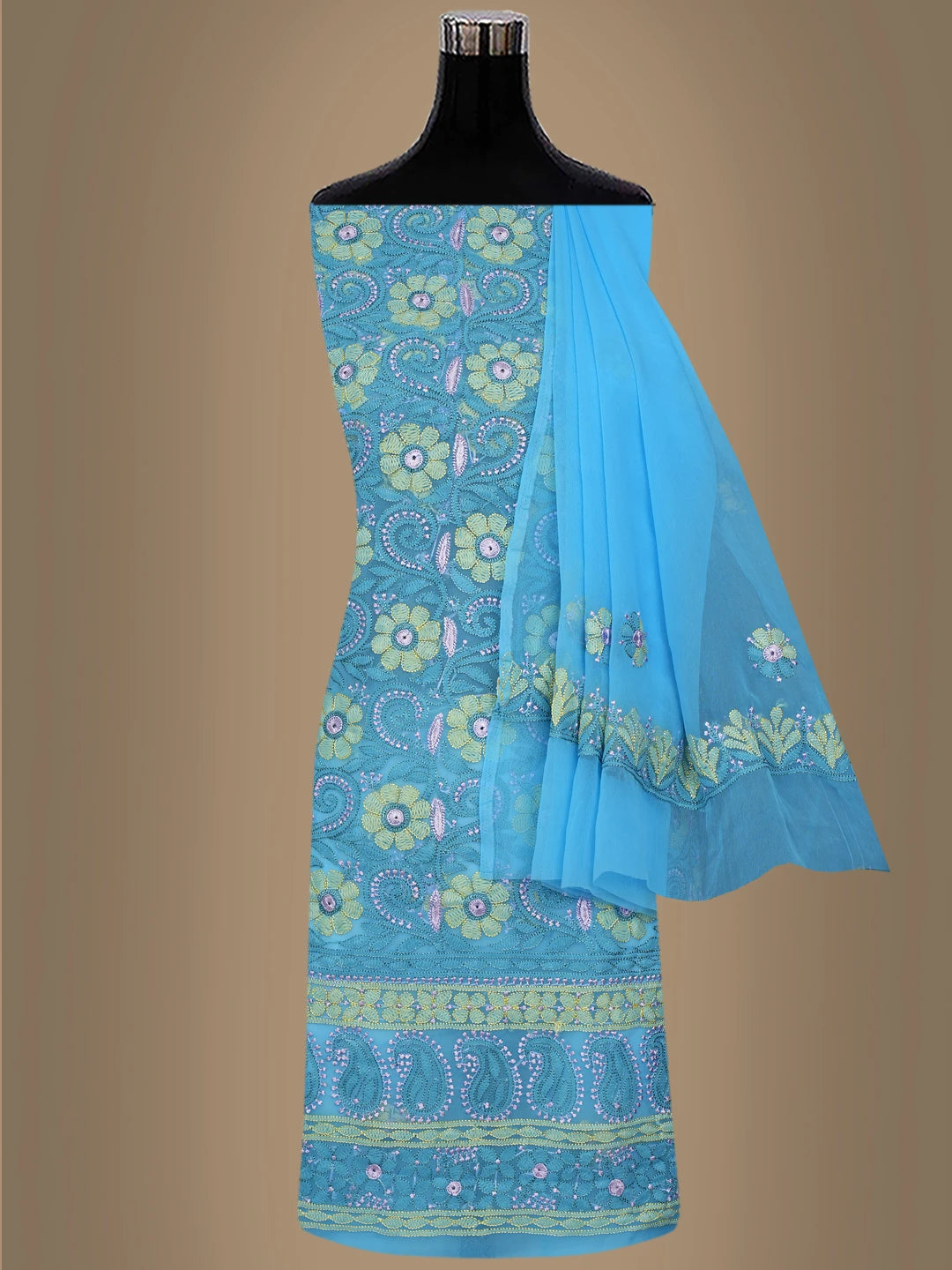Ada Hand Embroidered Blue Georgette Lucknowi Chikankari Unstitched Suit Piece 01A857260