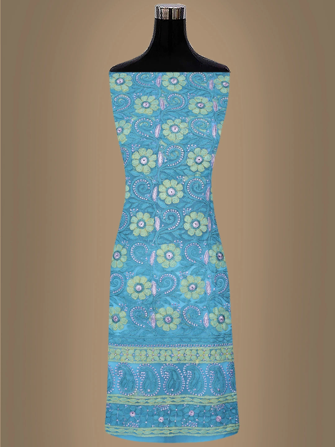 Ada Hand Embroidered Blue Georgette Lucknowi Chikankari Unstitched Suit Piece 01A857260