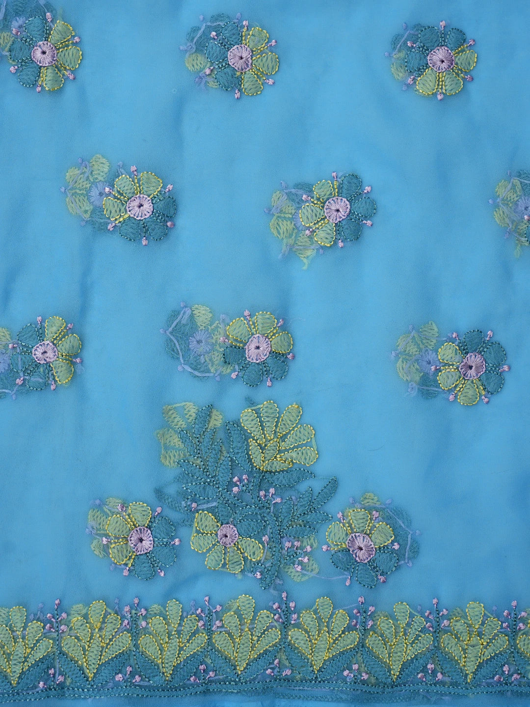 Ada Hand Embroidered Blue Georgette Lucknowi Chikankari Unstitched Suit Piece 01A857260