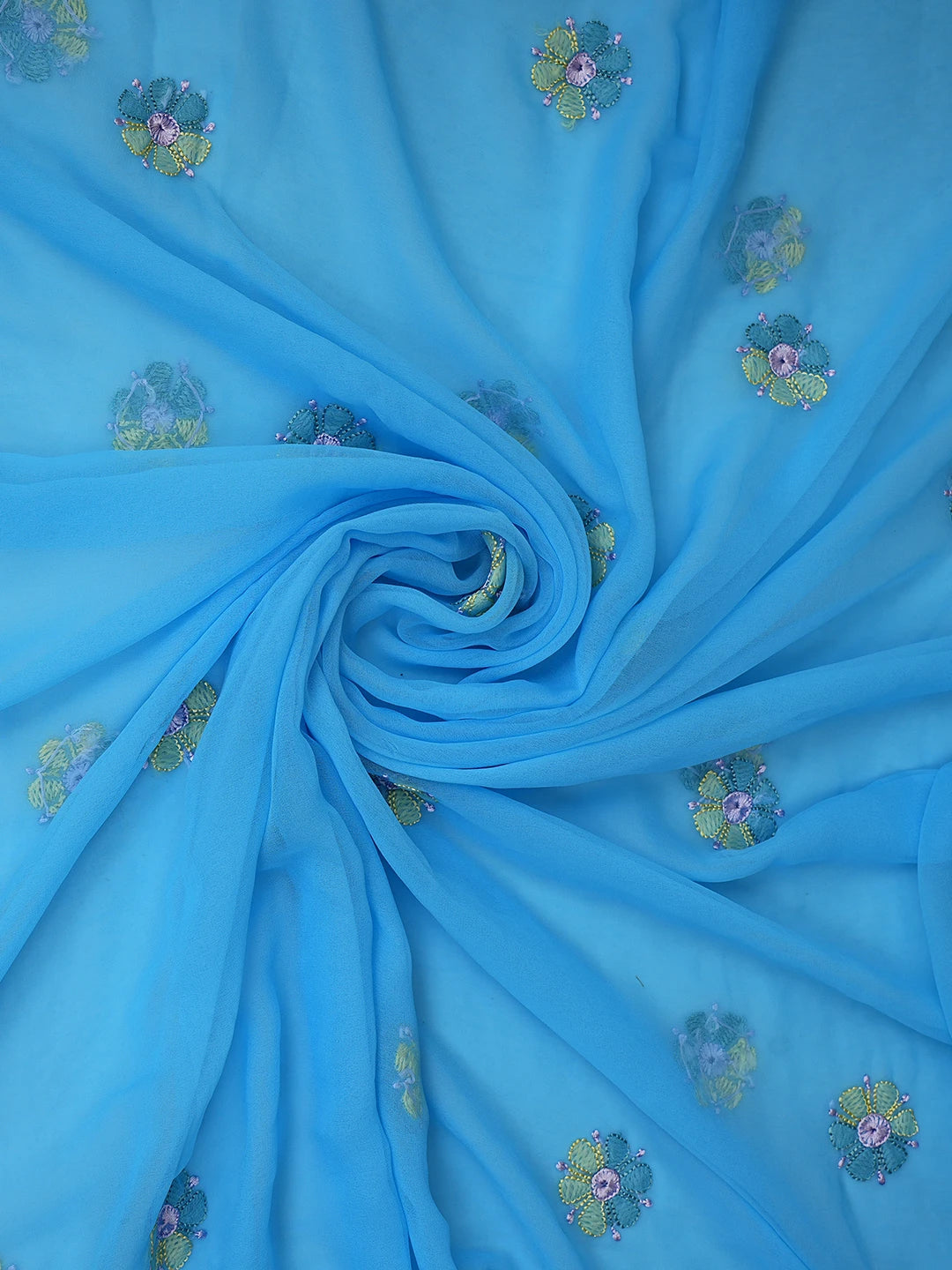 Ada Hand Embroidered Blue Georgette Lucknowi Chikankari Unstitched Suit Piece 01A857260