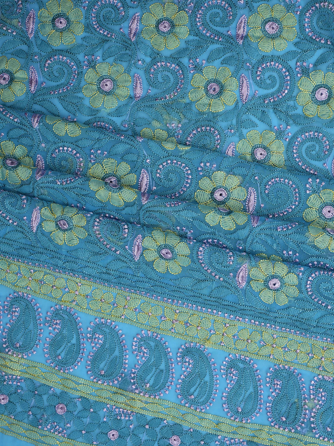 Ada Hand Embroidered Blue Georgette Lucknowi Chikankari Unstitched Suit Piece 01A857260