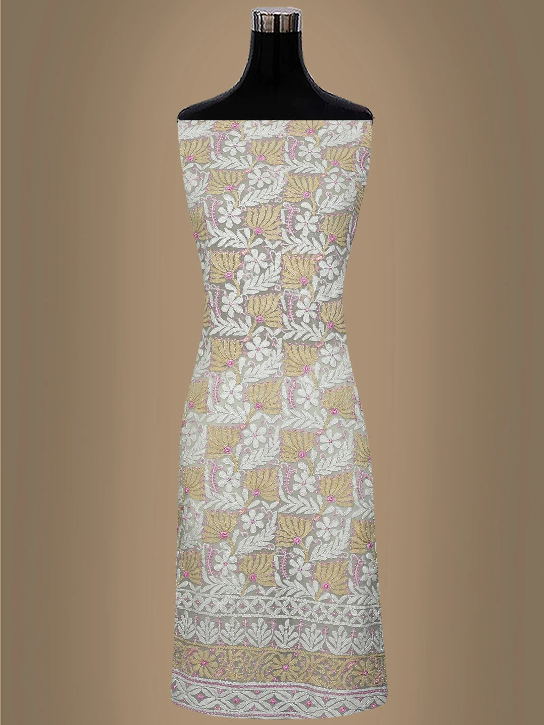 Ada Hand Embroidered Ash Grey Georgette Lucknowi Chikankari Unstitched Suit Piece 01A857251