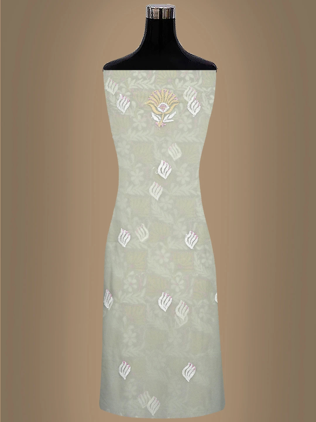 Ada Hand Embroidered Ash Grey Georgette Lucknowi Chikankari Unstitched Suit Piece 01A857251