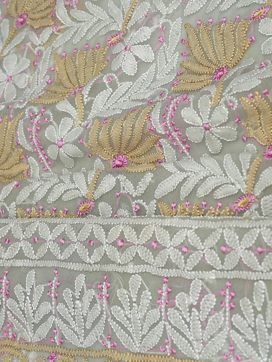 Ada Hand Embroidered Ash Grey Georgette Lucknowi Chikankari Unstitched Suit Piece 01A857251