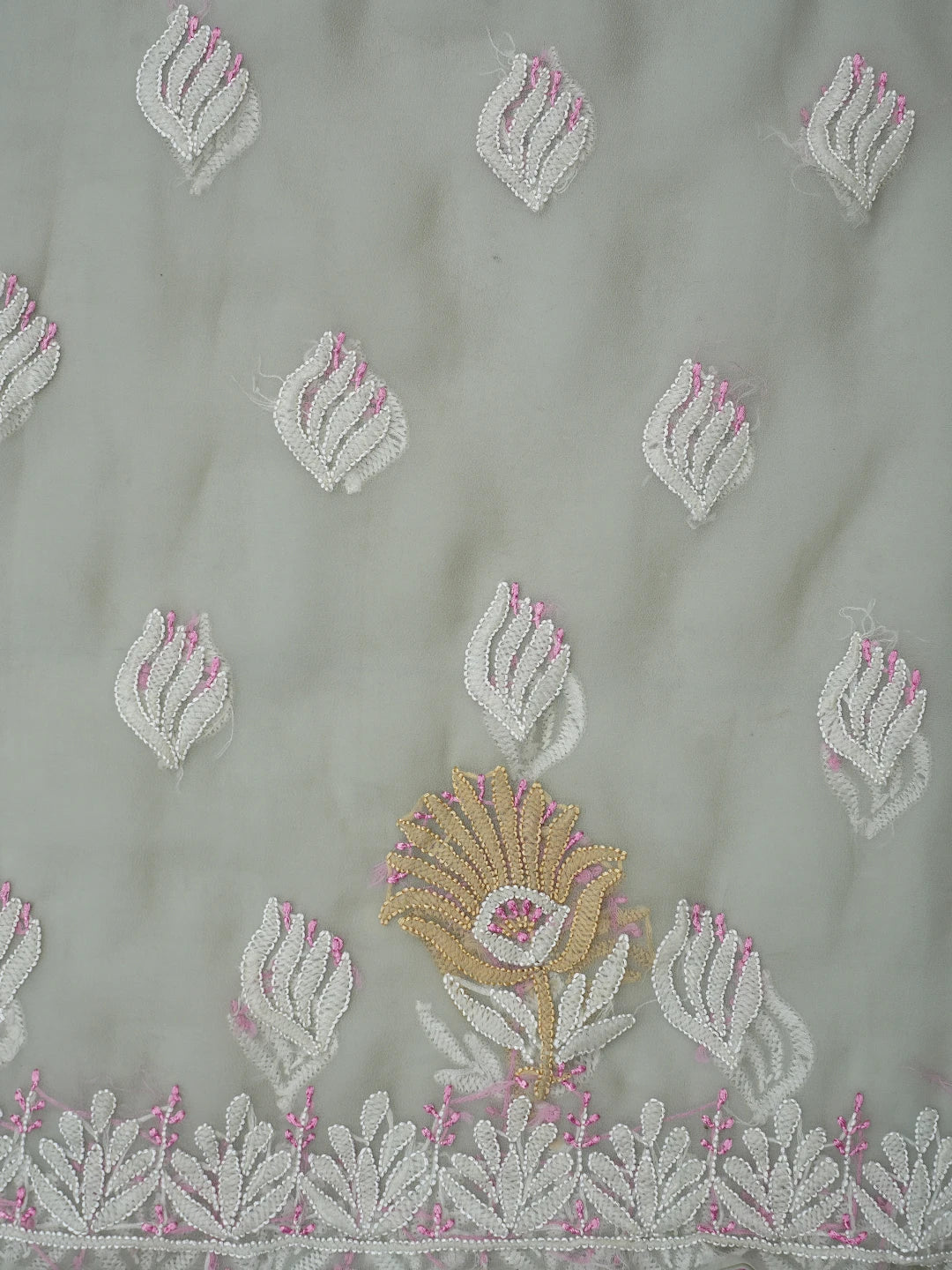 Ada Hand Embroidered Ash Grey Georgette Lucknowi Chikankari Unstitched Suit Piece 01A857251