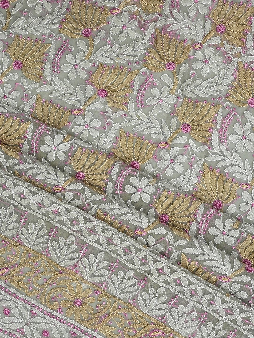 Ada Hand Embroidered Ash Grey Georgette Lucknowi Chikankari Unstitched Suit Piece 01A857251