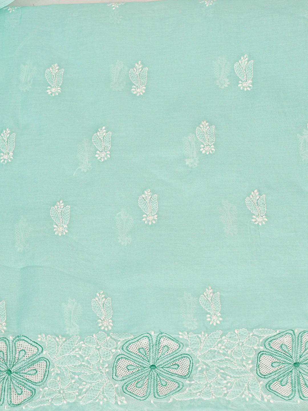 Ada Hand Embroidered Sea Green Cotton Lucknowi Chikankari Unstitched Kurta Piece 01A835407