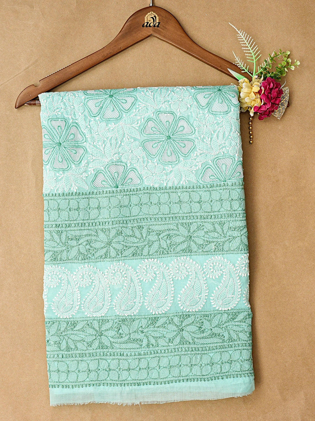 Ada Hand Embroidered Sea Green Cotton Lucknowi Chikankari Unstitched Kurta Piece 01A835407