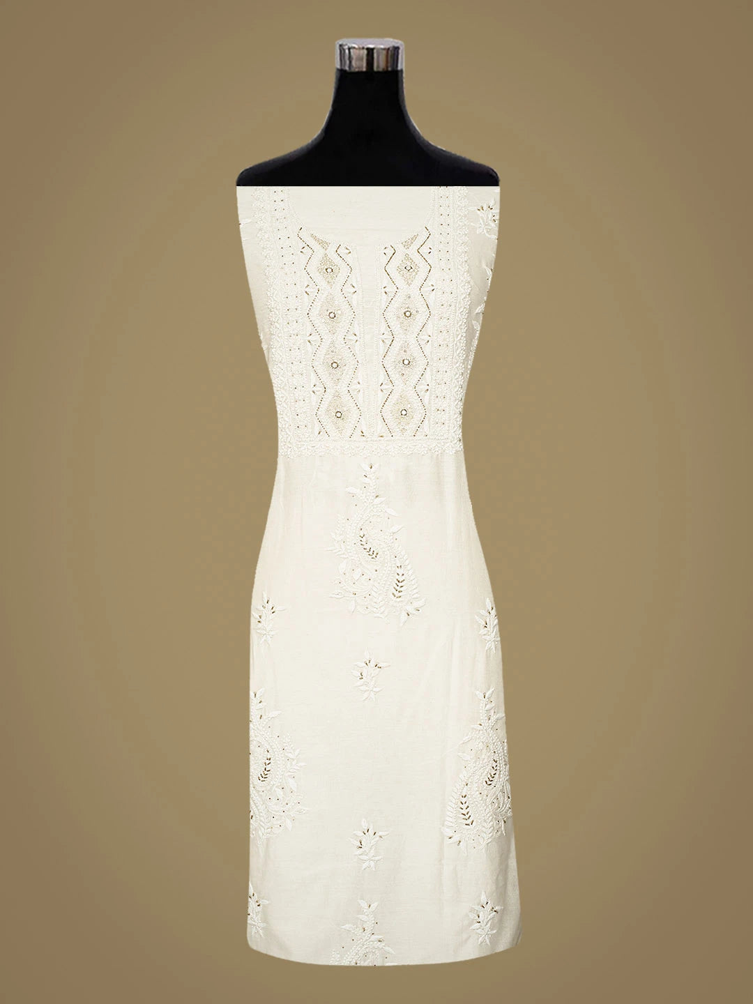 Ada Hand Embroidered White Cornsilk Chanderi Lucknowi Chikankari Unstitched Kurta Dupatta Set With Cutdana Work 01A548886