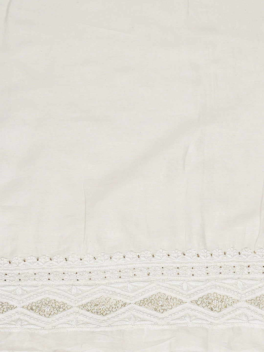 Ada Hand Embroidered White Cornsilk Chanderi Lucknowi Chikankari Unstitched Kurta Dupatta Set With Cutdana Work 01A548886