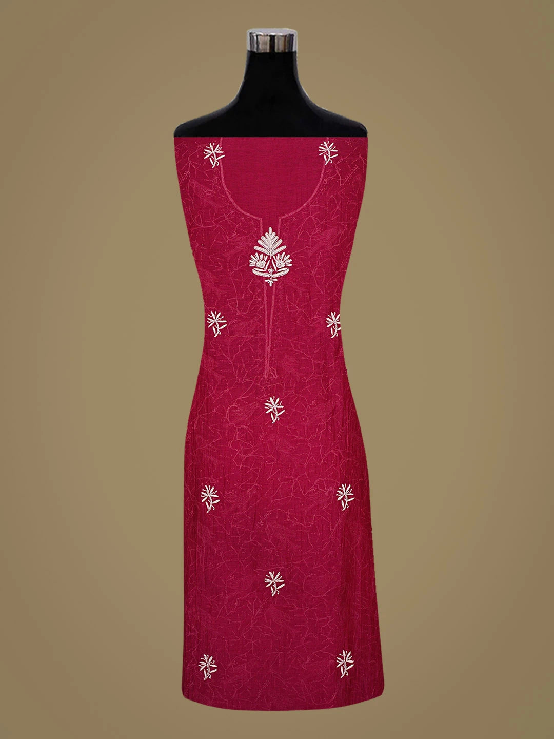 Ada Hand Embroidered Wine Chanderi Lucknowi Chikankari Unstitched Kurta Dupatta Set With Cutdana Work 01A832256