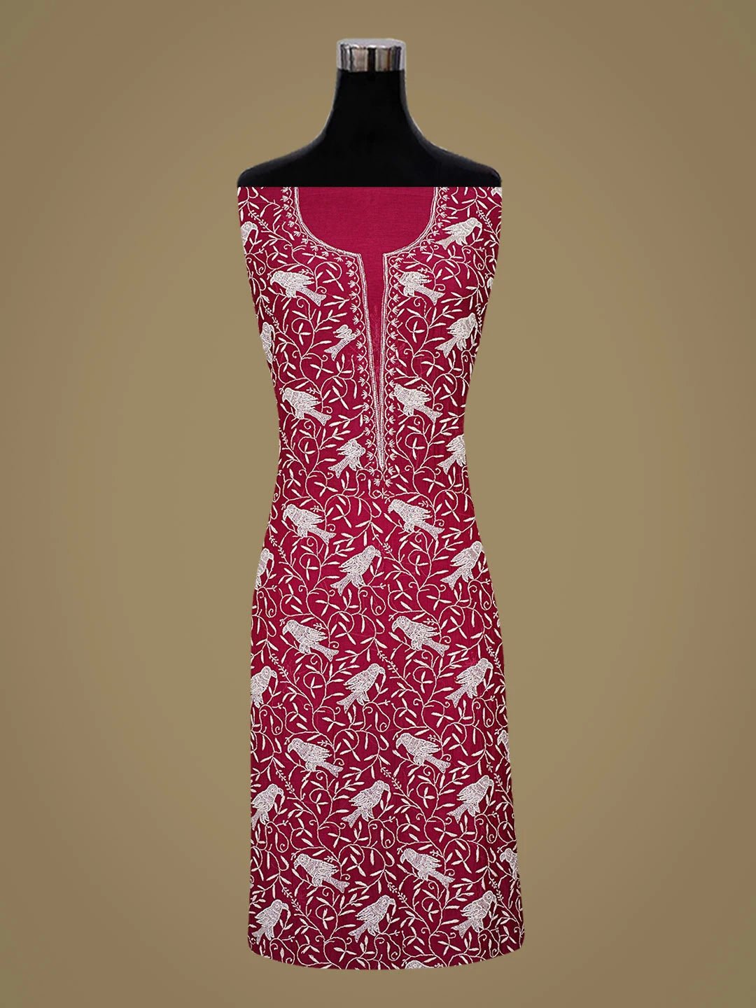 Ada Hand Embroidered Wine Chanderi Lucknowi Chikankari Unstitched Kurta Dupatta Set With Cutdana Work 01A832256