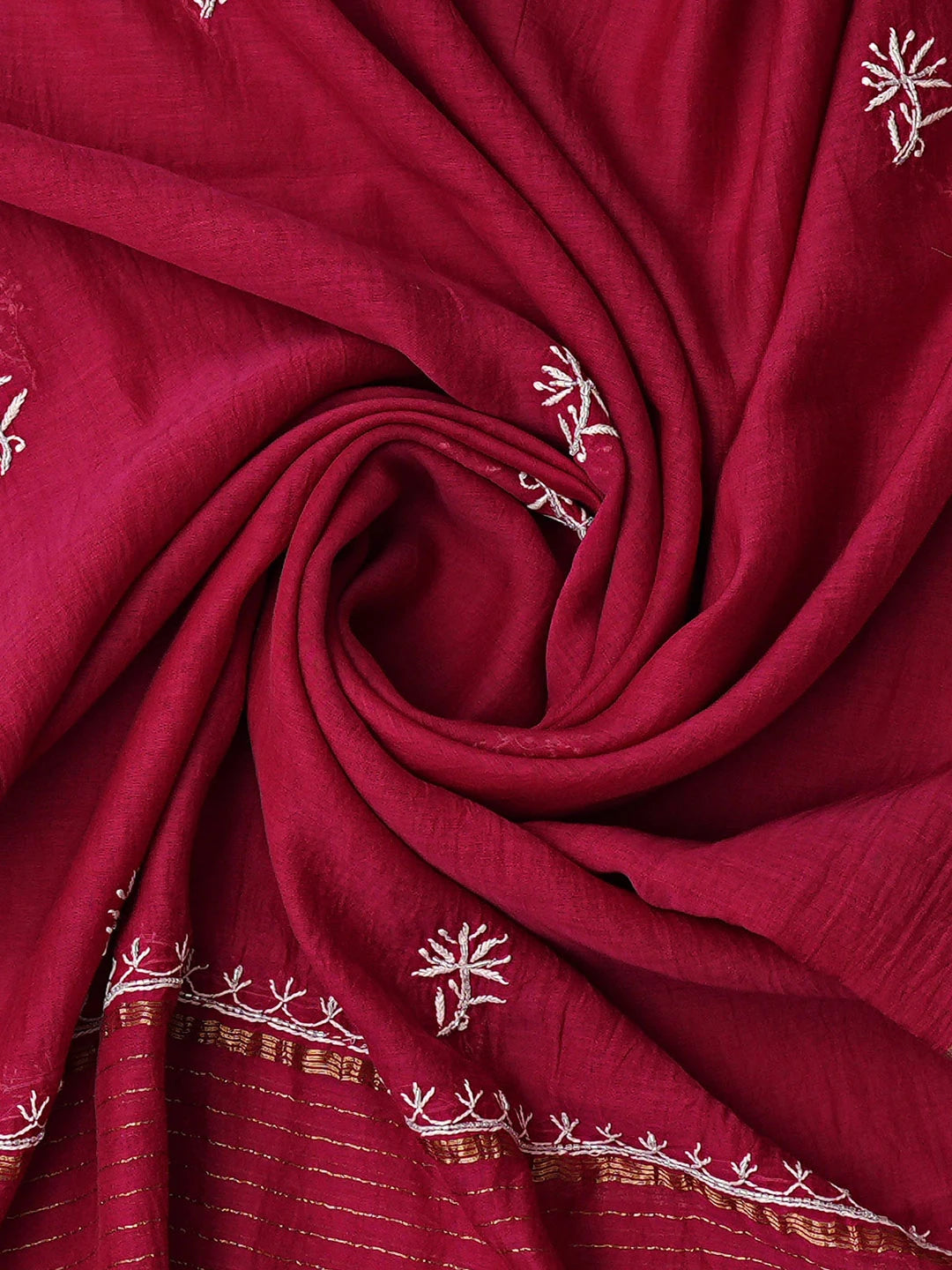 Ada Hand Embroidered Wine Chanderi Lucknowi Chikankari Unstitched Kurta Dupatta Set With Cutdana Work 01A832256