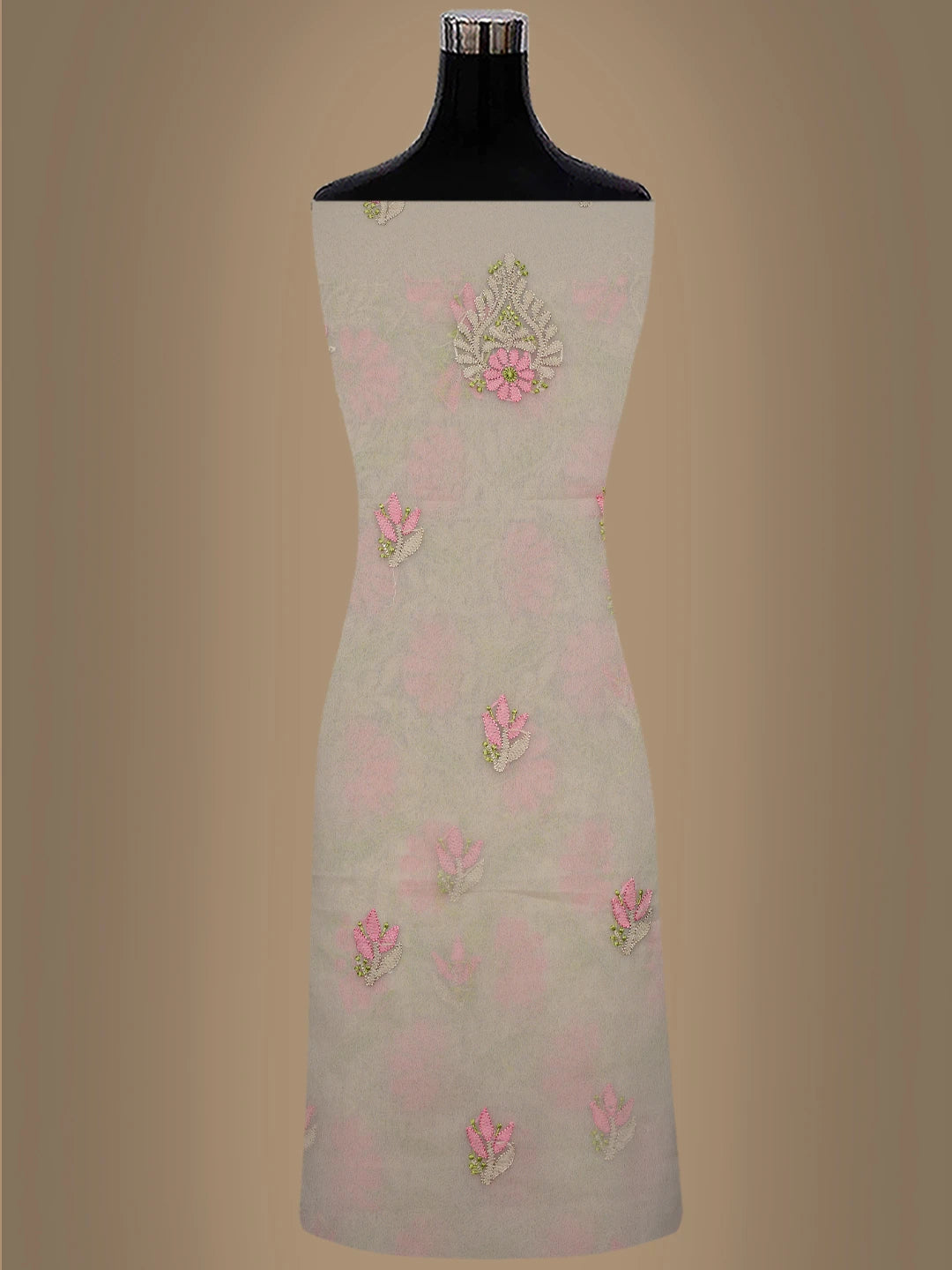 Ada Hand Embroidered Dusty Fawn Georgette Lucknowi Chikankari Unstitched Suit Piece 01A857249