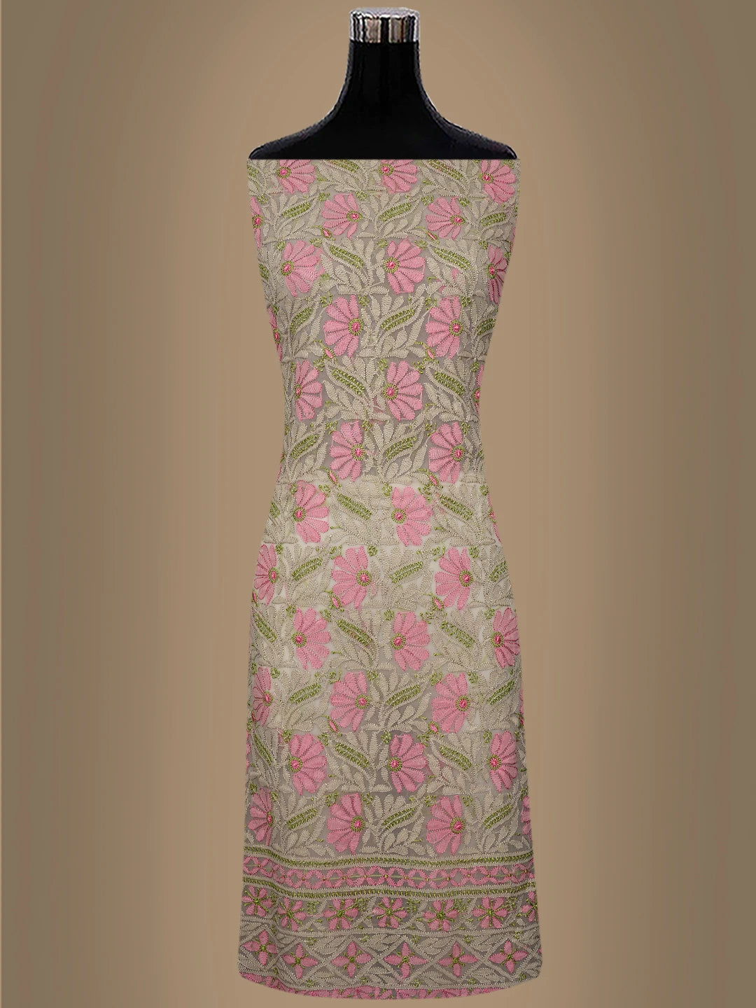 Ada Hand Embroidered Dusty Fawn Georgette Lucknowi Chikankari Unstitched Suit Piece 01A857249