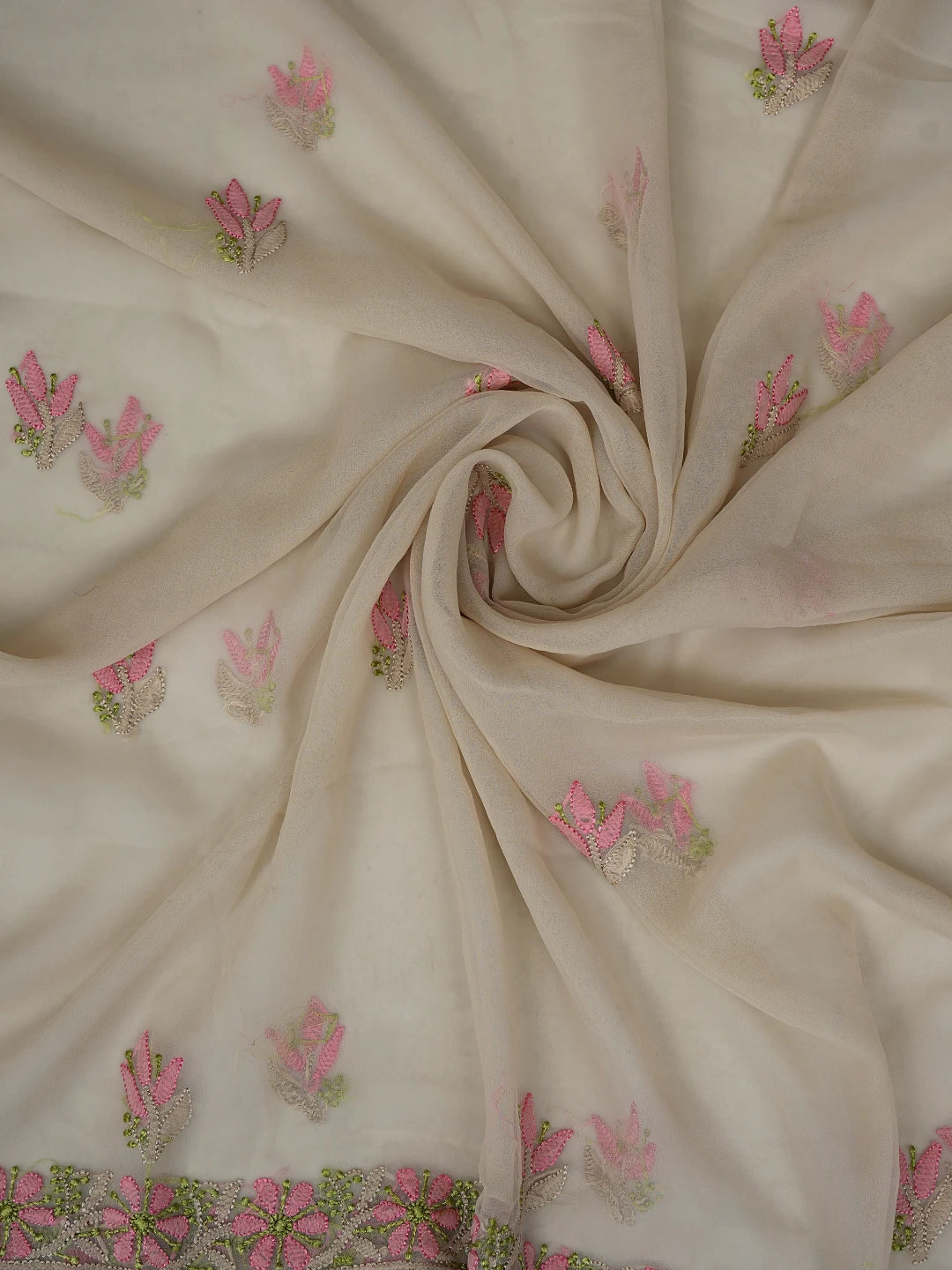 Ada Hand Embroidered Dusty Fawn Georgette Lucknowi Chikankari Unstitched Suit Piece 01A857249