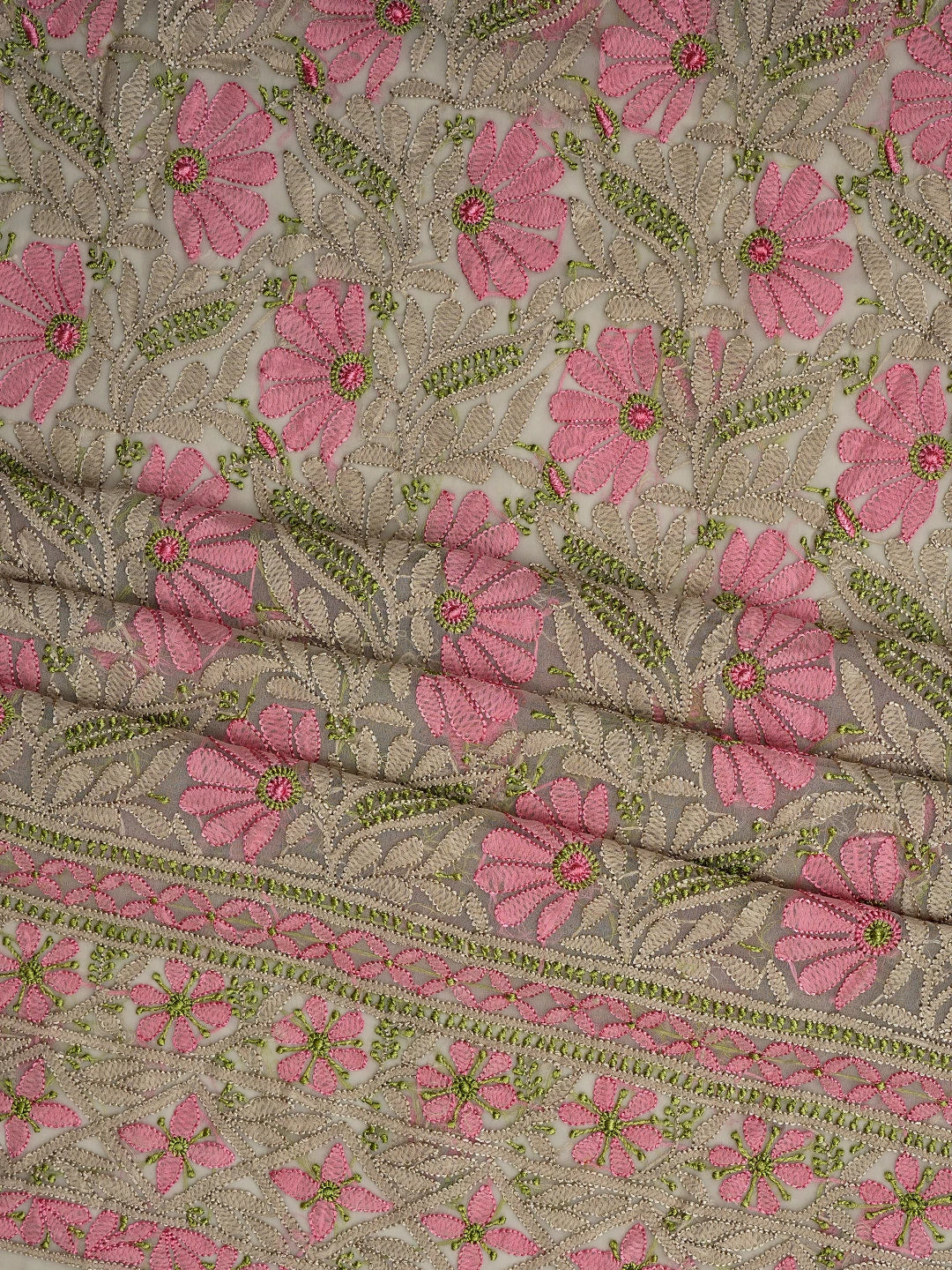 Ada Hand Embroidered Dusty Fawn Georgette Lucknowi Chikankari Unstitched Suit Piece 01A857249