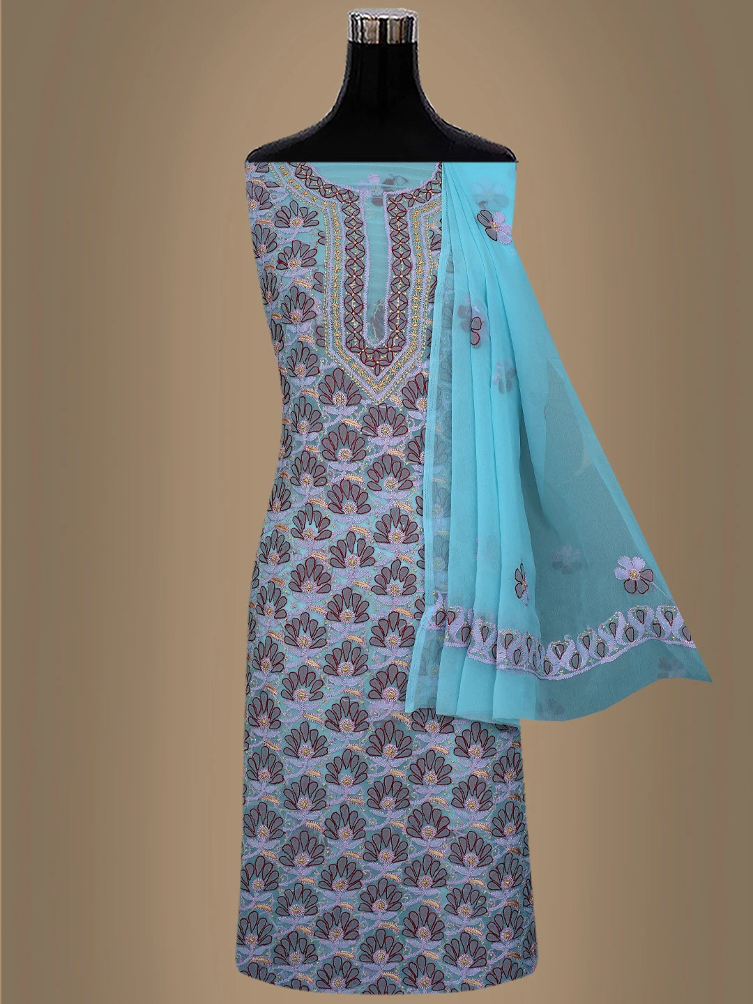 Ada Hand Embroidered Arctic Blue Georgette Lucknowi Chikankari Unstitched Suit Piece 01A857262