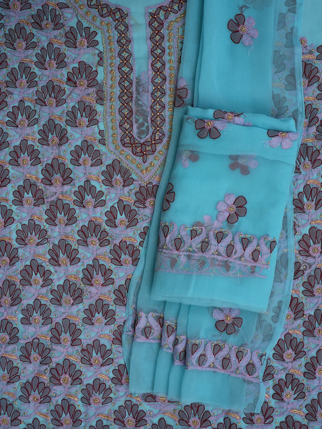 Ada Hand Embroidered Arctic Blue Georgette Lucknowi Chikankari Unstitched Suit Piece 01A857262
