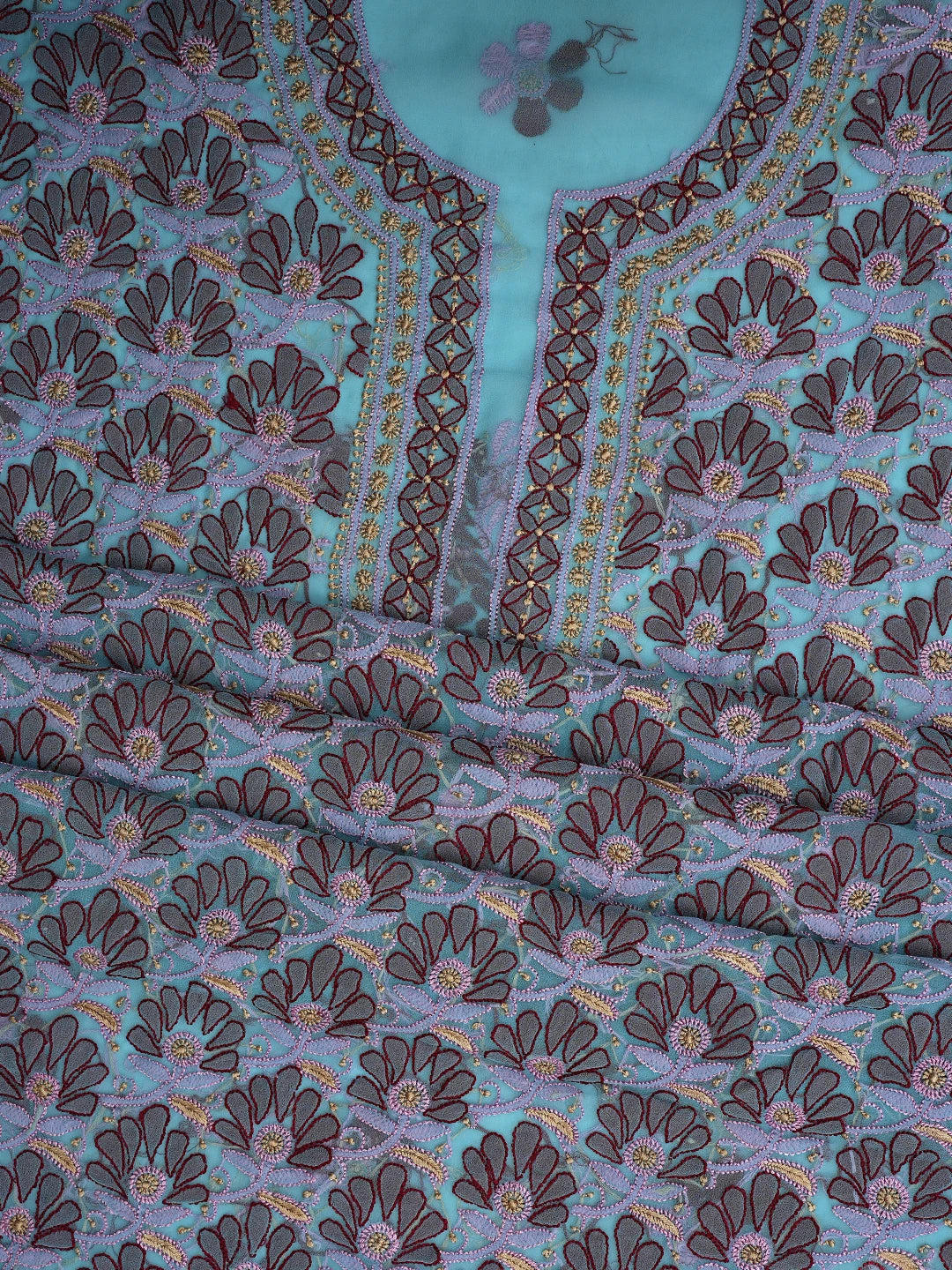 Ada Hand Embroidered Arctic Blue Georgette Lucknowi Chikankari Unstitched Suit Piece 01A857262